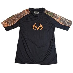 Realtree By Staghorn Creek Men's Black Orange Antler Logo Camo T-Shirt Size M